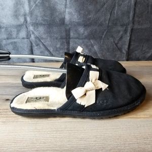 Ugg Suede Ribbon Bow Faux Fur Lined Slip On Scuff Slippers
